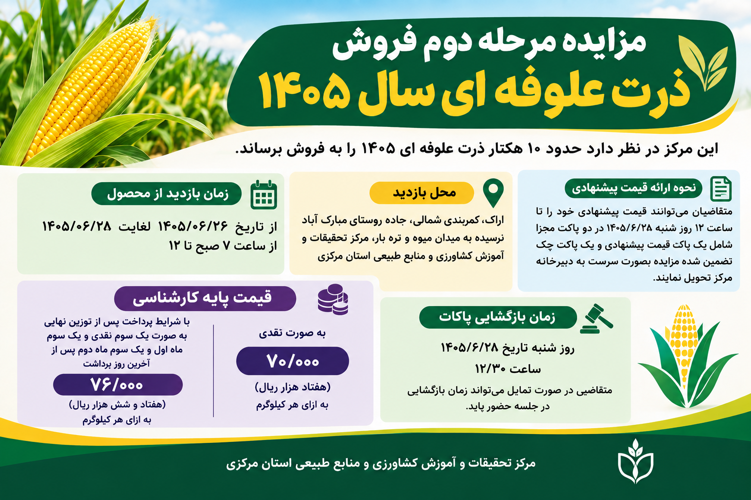 مزایده مرحله دوم فروش ذرت علوفه ای سال ۱۴۰۵